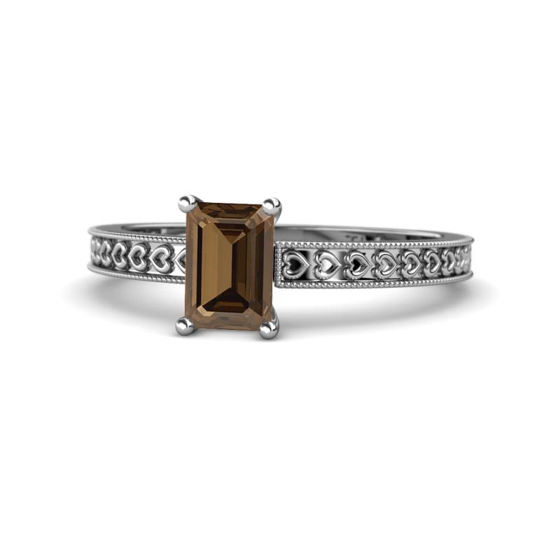 Janina Classic Emerald Cut Smoky Quartz Solitaire Engagement Ring 