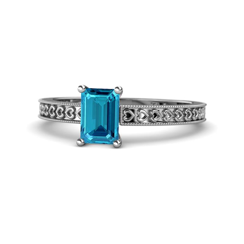 Janina Classic Emerald Cut London Blue Topaz Solitaire Engagement Ring 