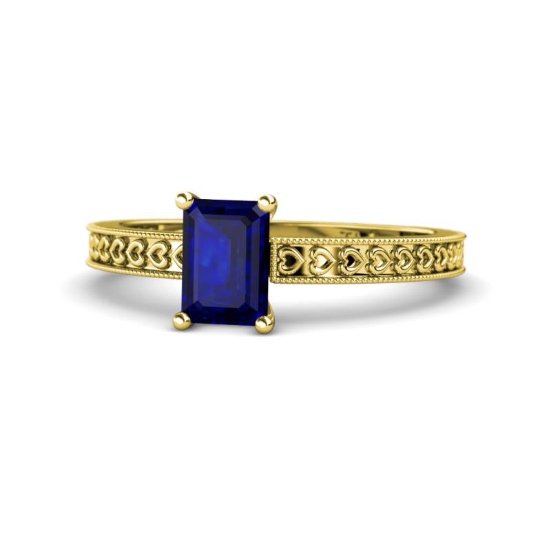 Janina Classic Emerald Cut Blue Sapphire Solitaire Engagement Ring 