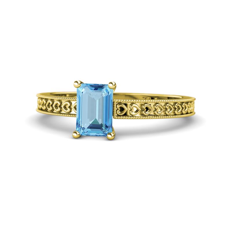 Janina Classic Emerald Cut Blue Topaz Solitaire Engagement Ring 
