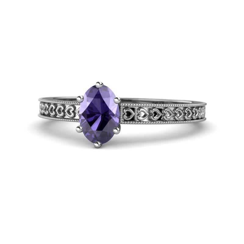 Janina Classic Oval Cut Iolite Solitaire Engagement Ring 