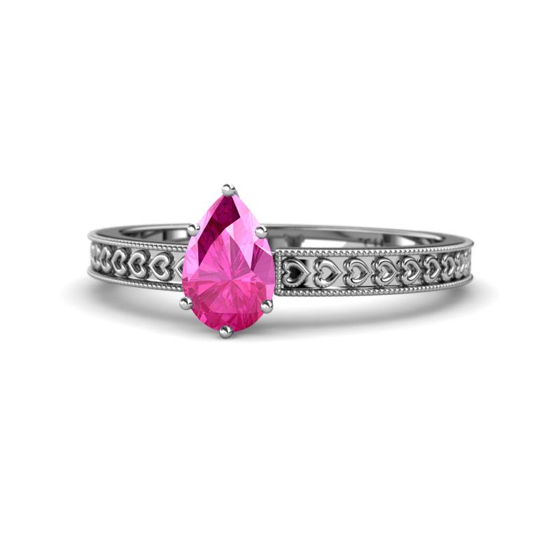 Janina Classic Pear Cut Pink Sapphire Solitaire Engagement Ring 