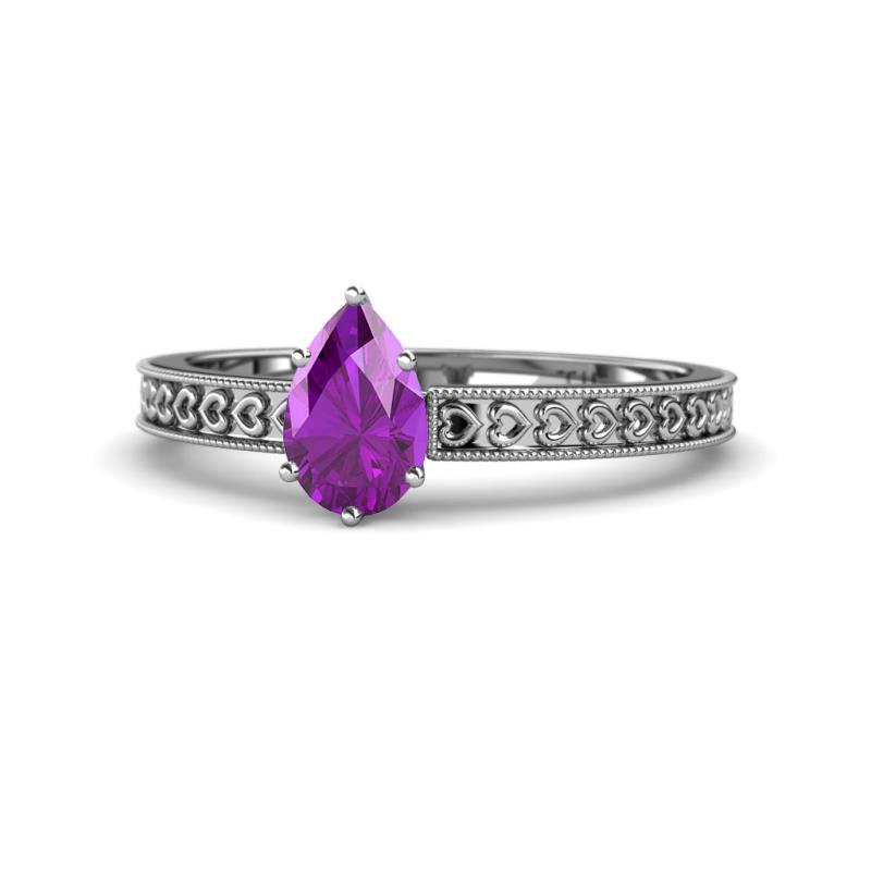 Janina Classic Pear Cut Amethyst Solitaire Engagement Ring 
