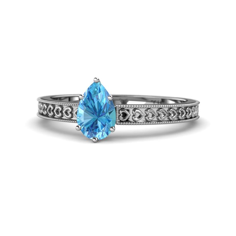 Janina Classic Pear Cut Blue Topaz Solitaire Engagement Ring 