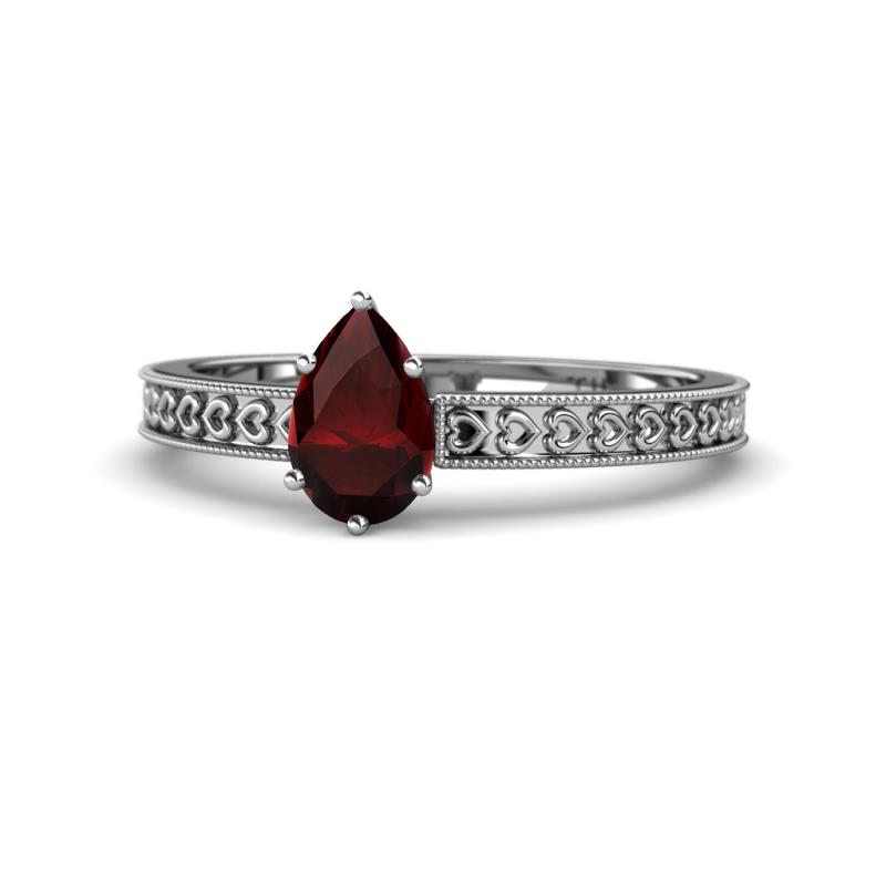 Janina Classic Pear Cut Red Garnet Solitaire Engagement Ring 
