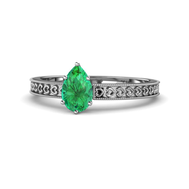 Janina Classic Pear Cut Emerald Solitaire Engagement Ring 