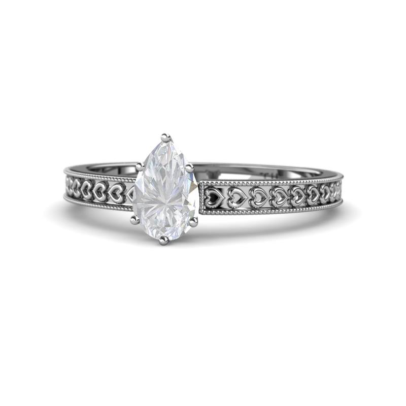 Janina Classic Pear Cut White Sapphire Solitaire Engagement Ring 