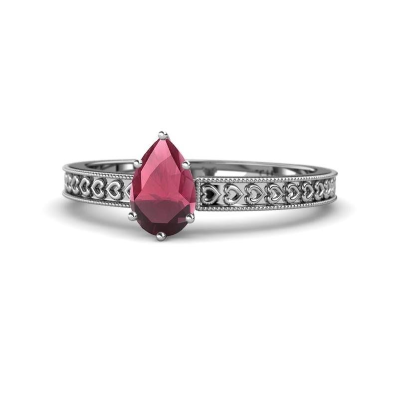 Janina Classic Pear Cut Rhodolite Garnet Solitaire Engagement Ring 