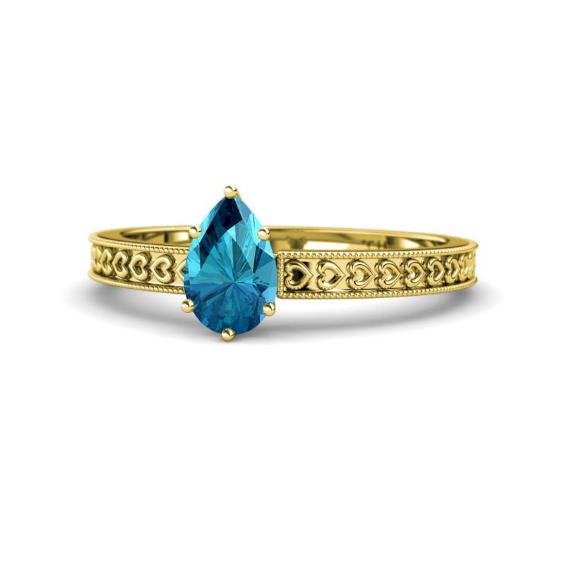 Janina Classic Pear Cut London Blue Topaz Solitaire Engagement Ring 
