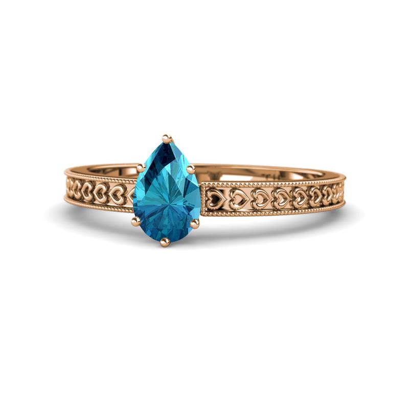 Janina Classic Pear Cut London Blue Topaz Solitaire Engagement Ring 