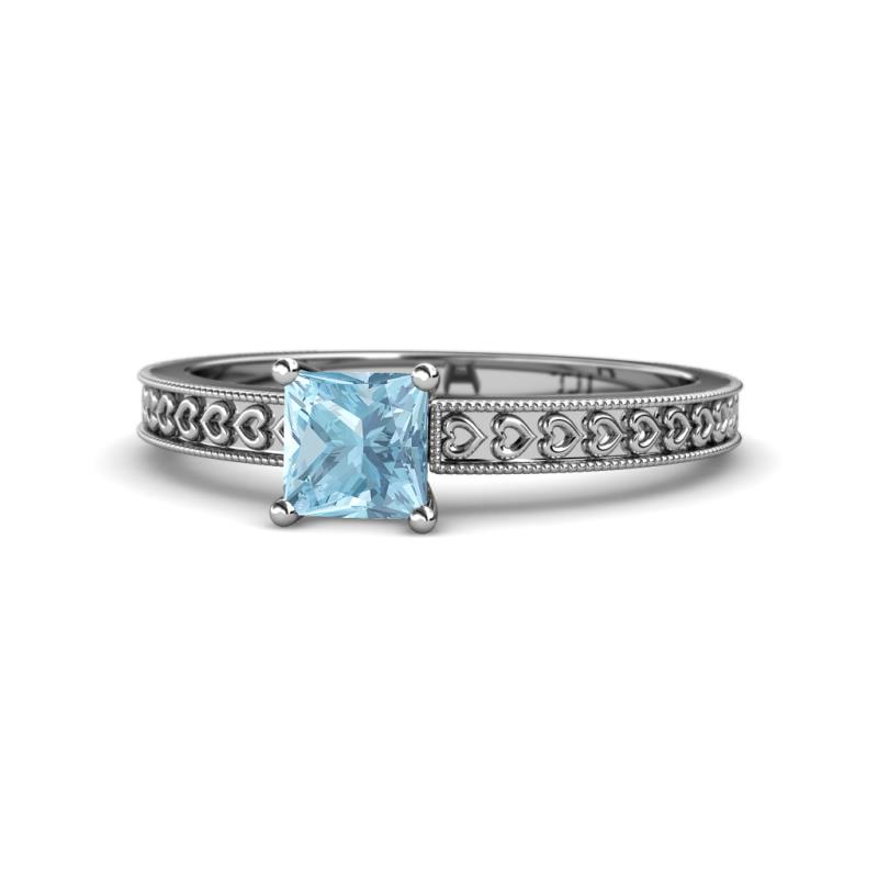 Janina Classic Princess Cut Aquamarine Solitaire Engagement Ring 