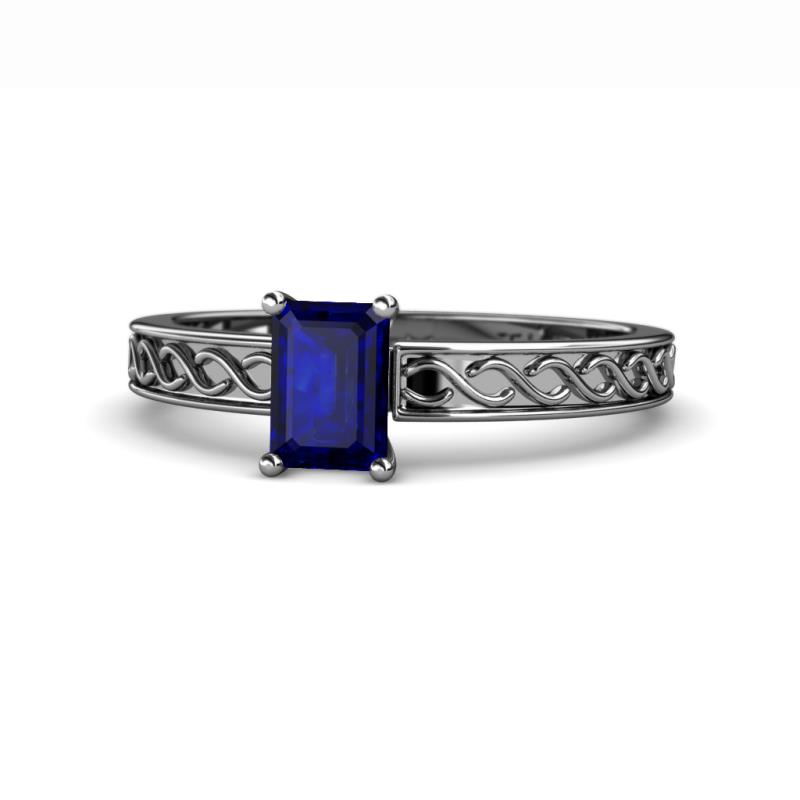 Maren Classic 7x5 mm Emerald Cut Blue Sapphire Solitaire Engagement Ring 