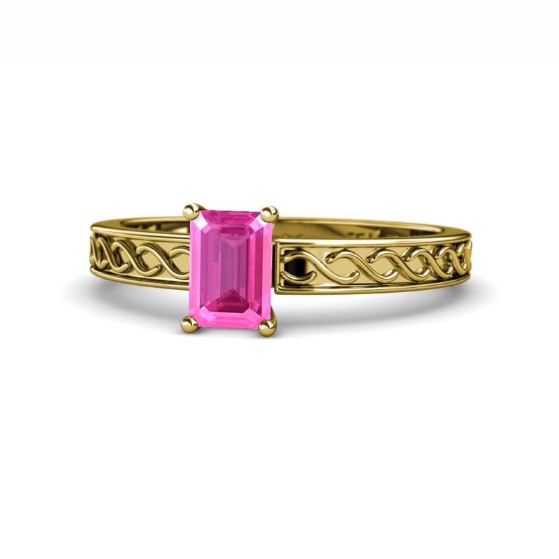 Maren Classic 7x5 mm Emerald Cut Pink Sapphire Solitaire Engagement Ring 