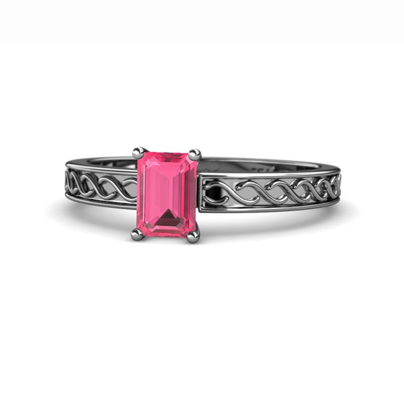 Maren Classic 7x5 mm Emerald Cut Pink Tourmaline Solitaire Engagement Ring 