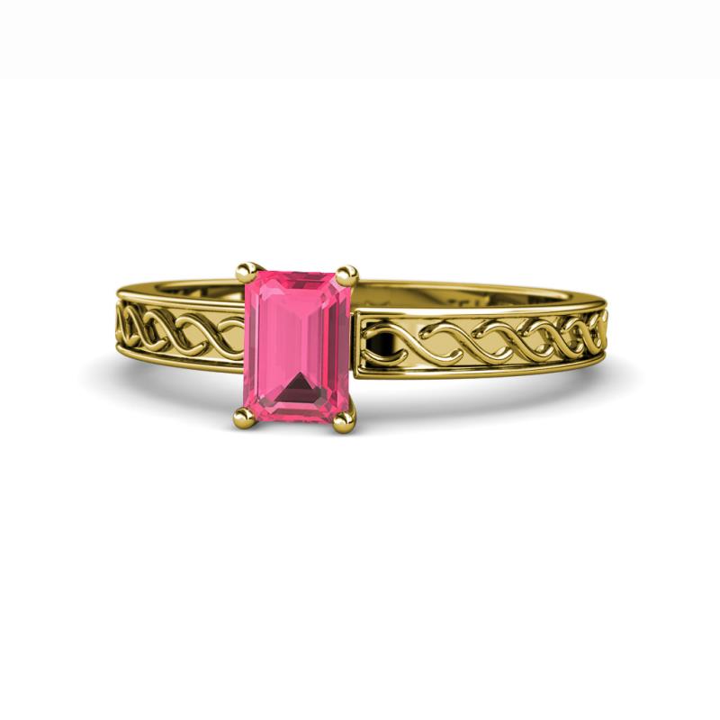 Maren Classic 7x5 mm Emerald Cut Pink Tourmaline Solitaire Engagement Ring 