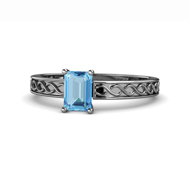 Maren Classic 7x5 mm Emerald Cut Blue Topaz Solitaire Engagement Ring 