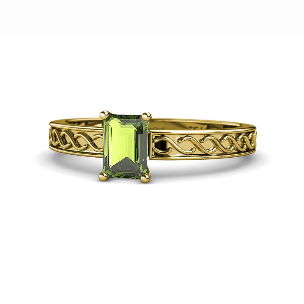 Maren Classic 7x5 mm Emerald Cut Peridot Solitaire Engagement Ring 