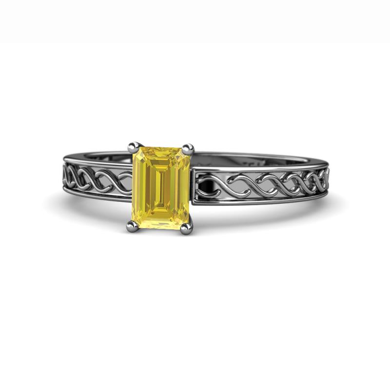 Maren Classic 7x5 mm Emerald Cut Yellow Sapphire Solitaire Engagement Ring 