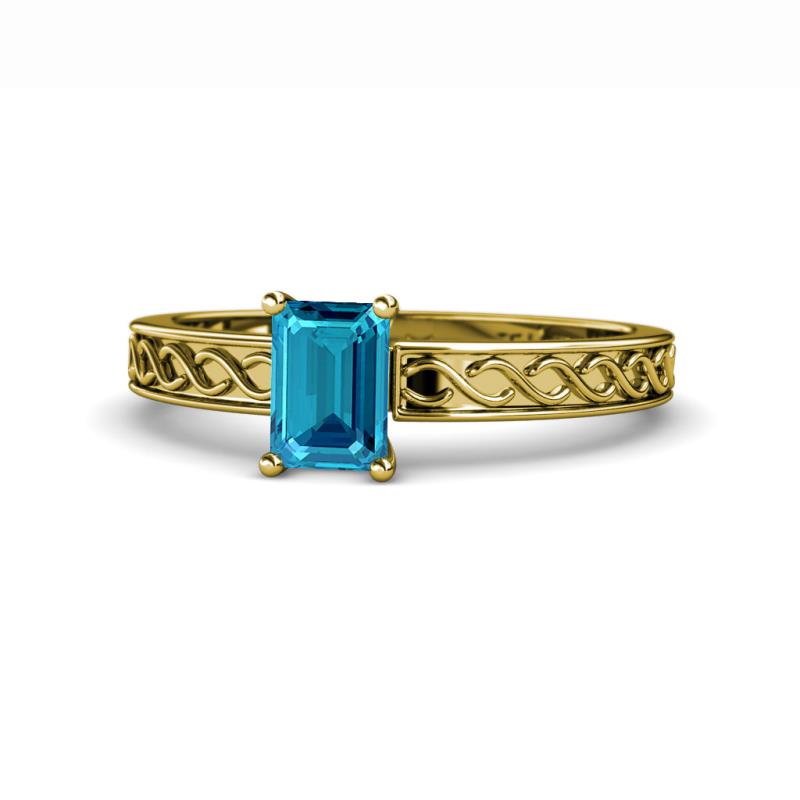 Maren Classic 7x5 mm Emerald Cut London Blue Topaz Solitaire Engagement Ring 