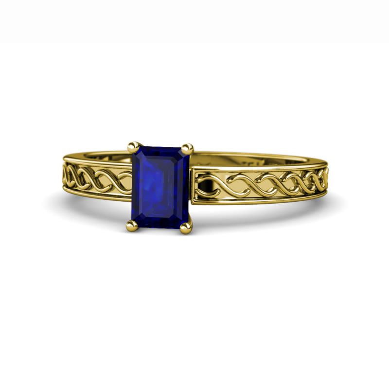Maren Classic 7x5 mm Emerald Cut Blue Sapphire Solitaire Engagement Ring 