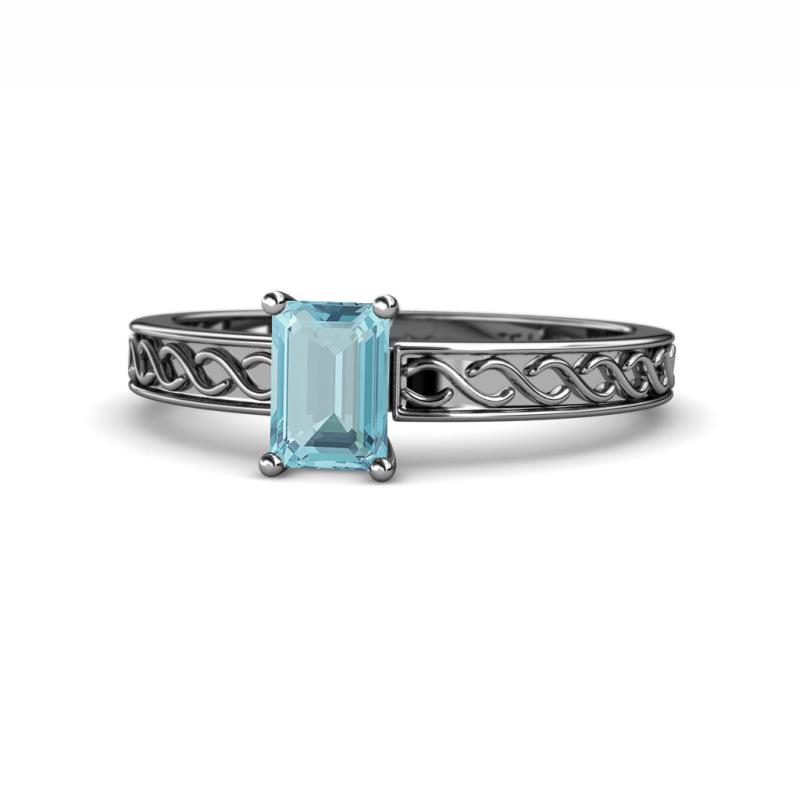 Maren Classic 7x5 mm Emerald Cut Aquamarine Solitaire Engagement Ring 