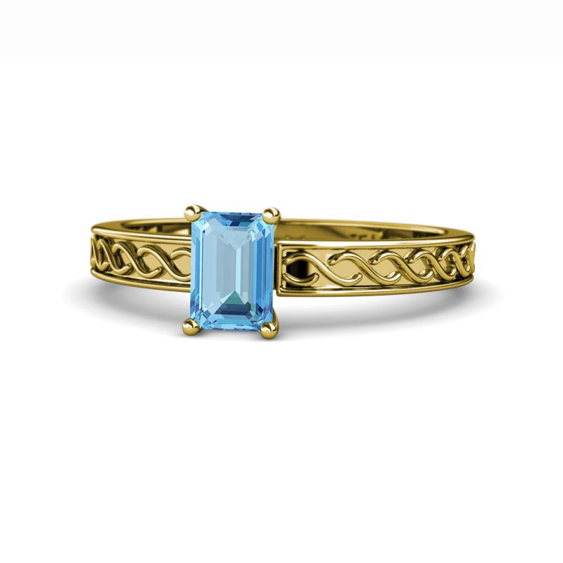Maren Classic 7x5 mm Emerald Cut Blue Topaz Solitaire Engagement Ring 
