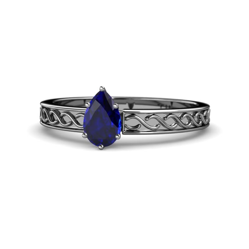 Maren Classic 7x5 mm Pear Shape Blue Sapphire Solitaire Engagement Ring 