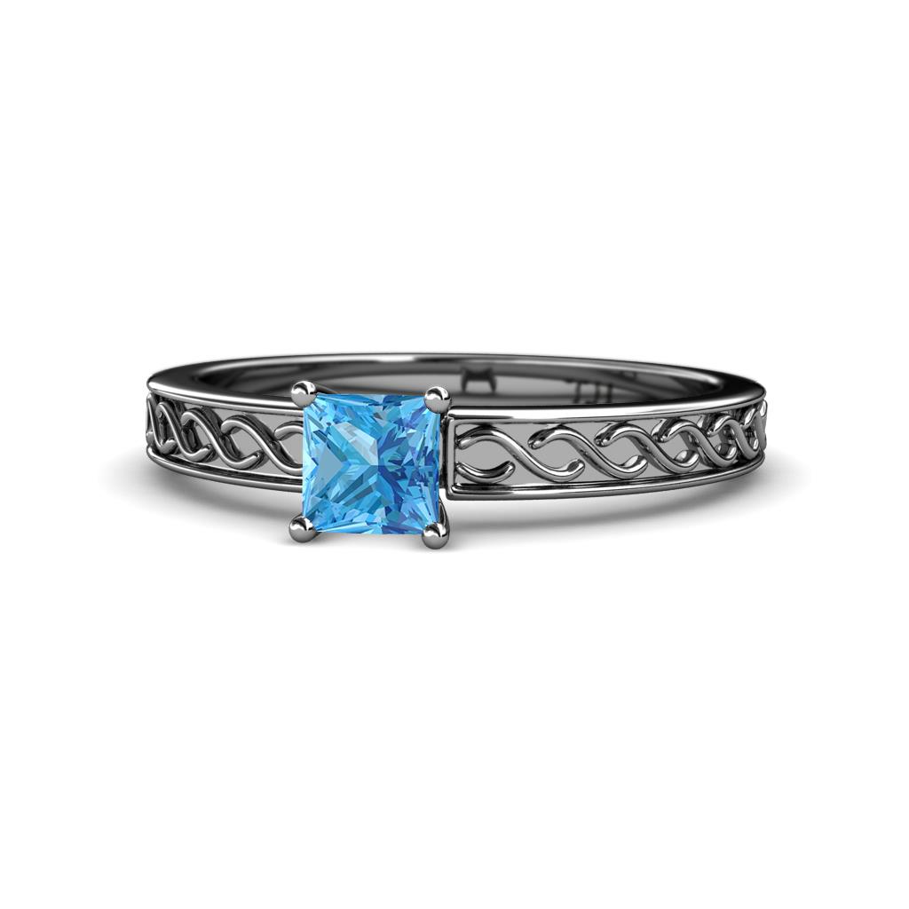 Maren Classic 5.5 mm Princess Cut Blue Topaz Solitaire Engagement Ring 