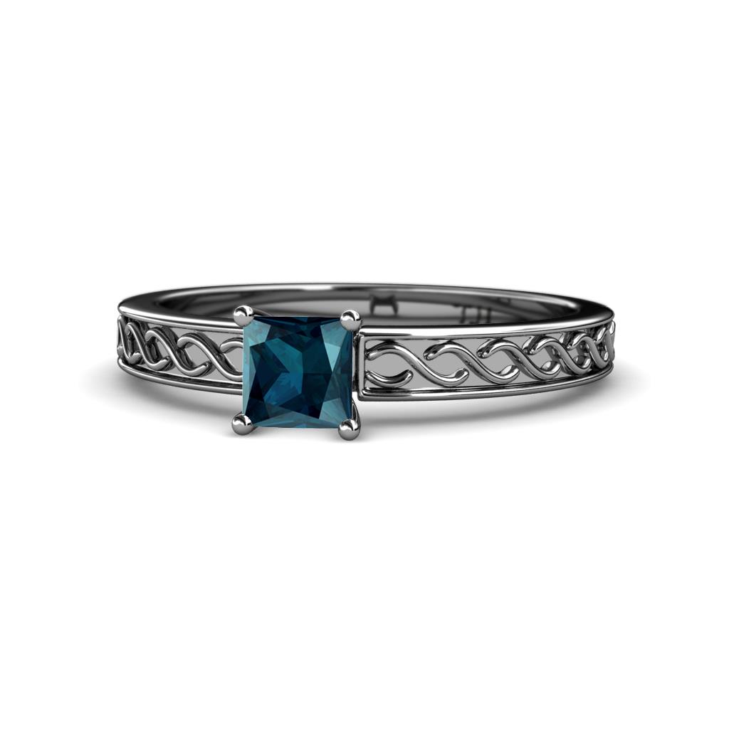 Maren Classic 5.5 mm Princess Cut Blue Diamond Solitaire Engagement Ring 