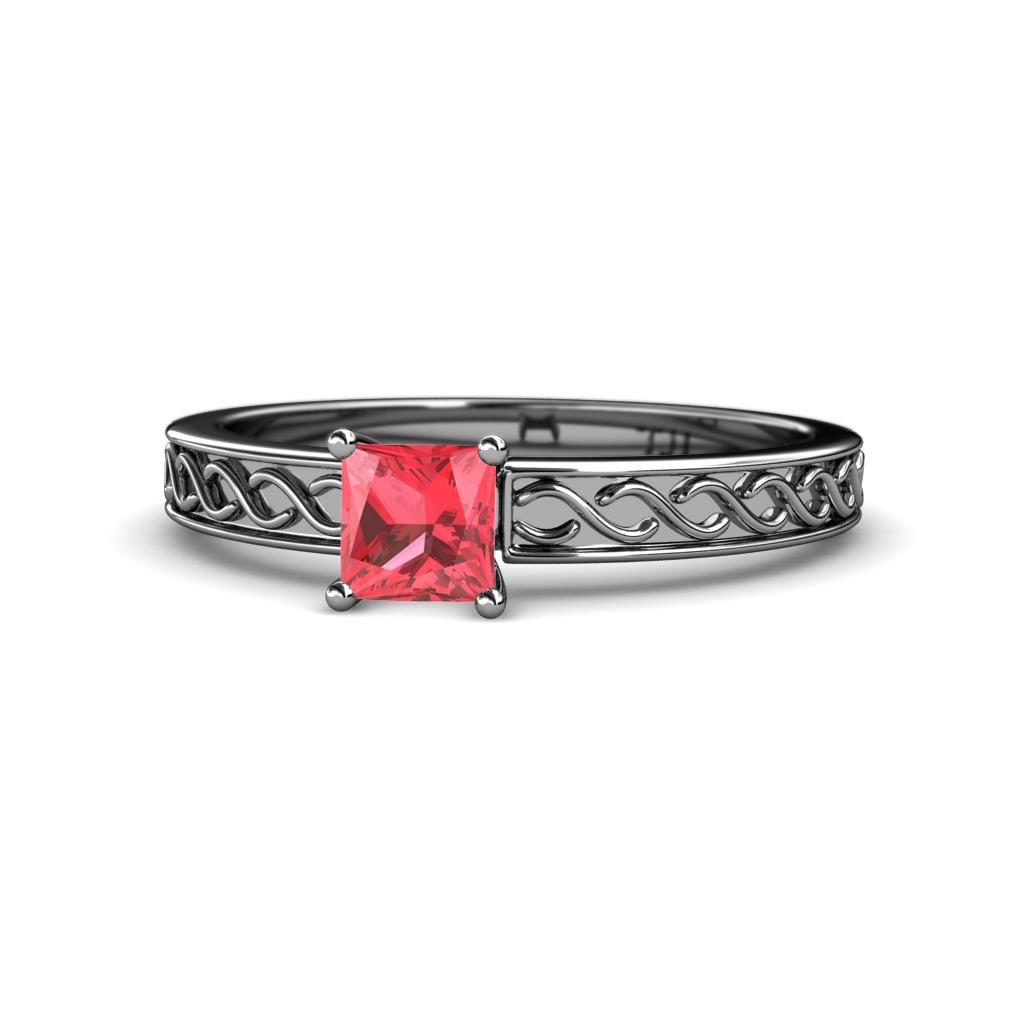 Maren Classic 5.5 mm Princess Cut Pink Tourmaline Solitaire Engagement Ring 
