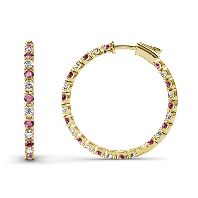 Melissa 0.90 ctw (1.70 mm) Inside Outside Round Pink Tourmaline and Natural Diamond Eternity Hoop Earrings 