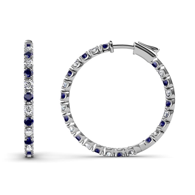 Melissa 1.03 ctw (1.70 mm) Inside Outside Round Blue Sapphire and Natural Diamond Eternity Hoop Earrings 