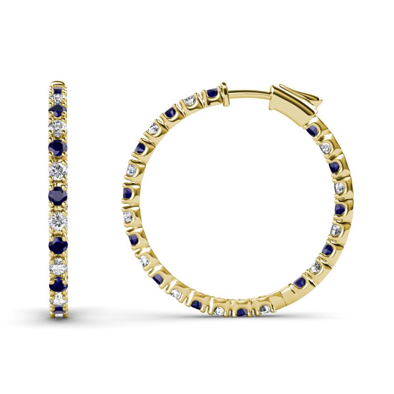 Melissa 1.03 ctw (1.70 mm) Inside Outside Round Blue Sapphire and Natural Diamond Eternity Hoop Earrings 