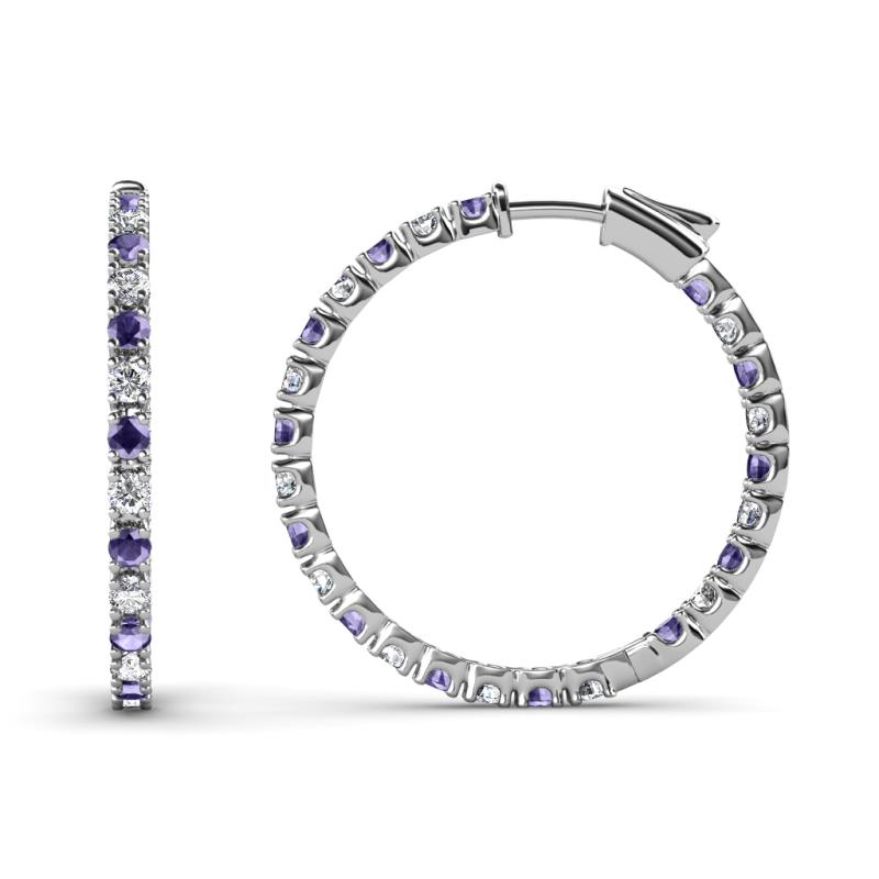 Melissa 0.90 ctw (1.70 mm) Inside Outside Round Iolite and Natural Diamond Eternity Hoop Earrings 