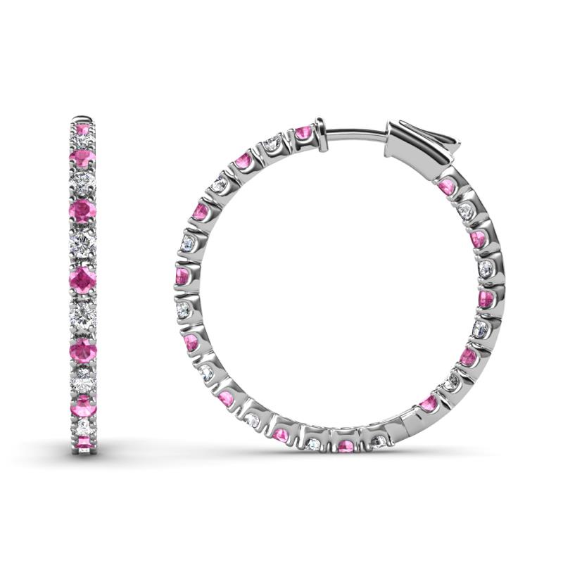 Melissa 1.03 ctw (1.70 mm) Inside Outside Round Pink Sapphire and Natural Diamond Eternity Hoop Earrings 