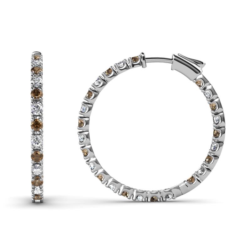 Melissa 1.00 ctw (1.70 mm) Inside Outside Round Smoky Quartz and Natural Diamond Eternity Hoop Earrings 