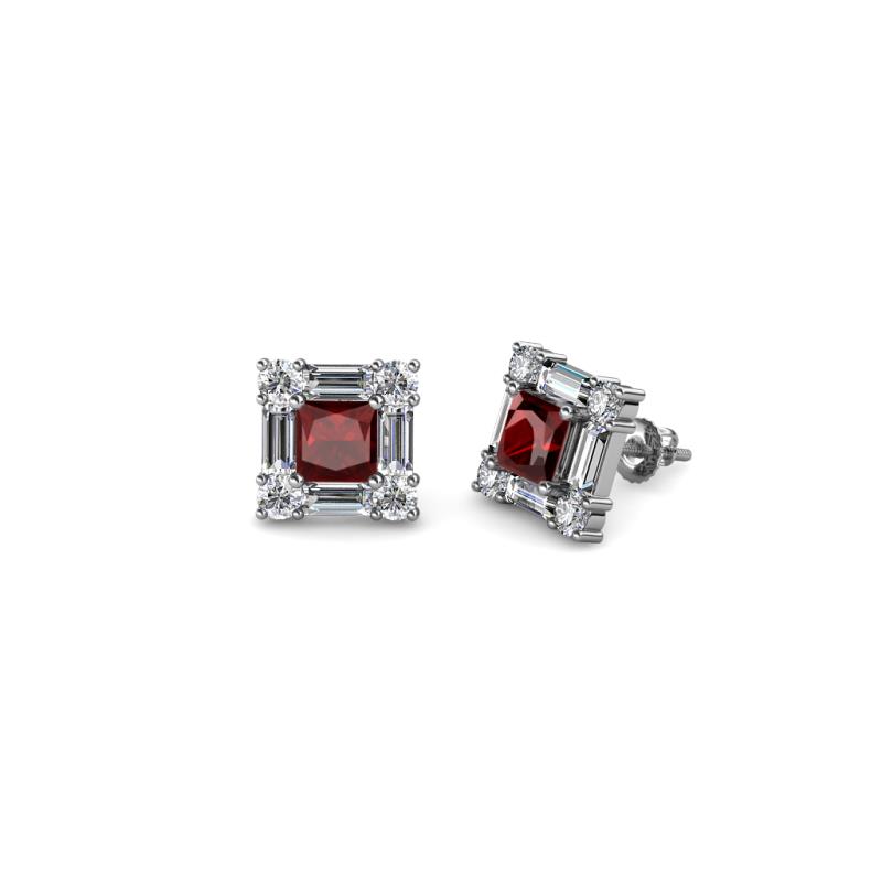 Katheryn Red Garnet and Diamond Halo Stud Earrings 