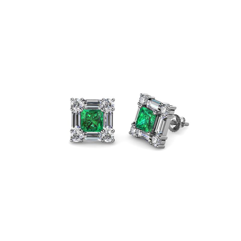 Katheryn Emerald and Diamond Halo Stud Earrings 