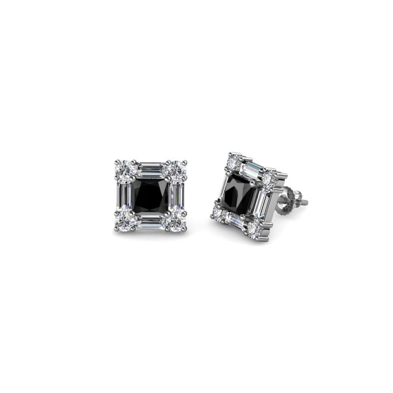 Katheryn Black and White Diamond Halo Stud Earrings 
