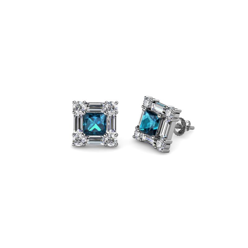 Katheryn Blue and White Diamond Halo Stud Earrings 