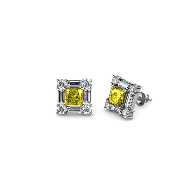Katheryn Yellow and White Diamond Halo Stud Earrings 