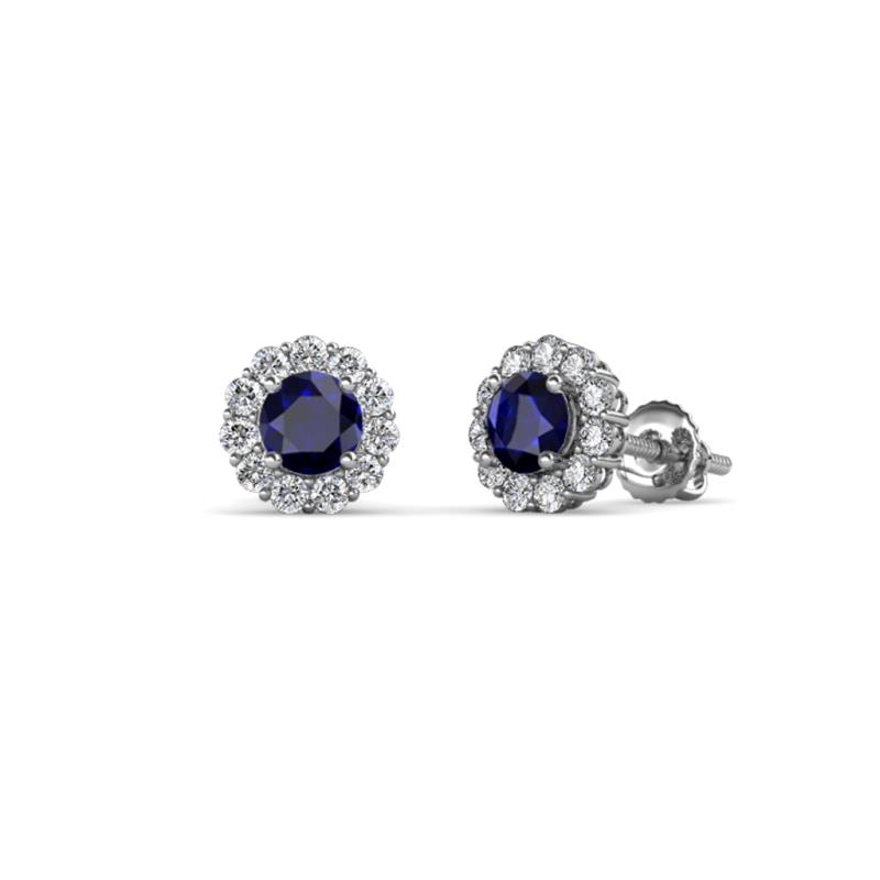 Ayana Round Blue Sapphire and Diamond Halo Stud Earrings 