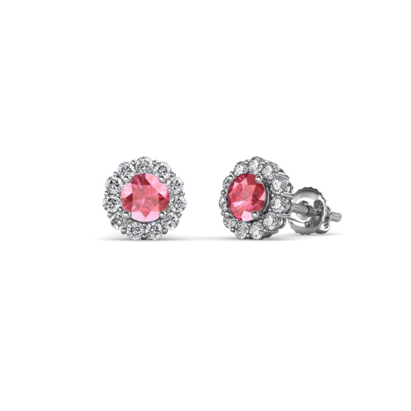 Ayana Round Pink Tourmaline and Diamond Halo Stud Earrings 