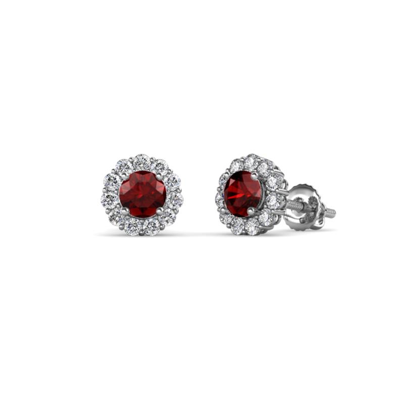 Ayana Round Red Garnet and Diamond Halo Stud Earrings 