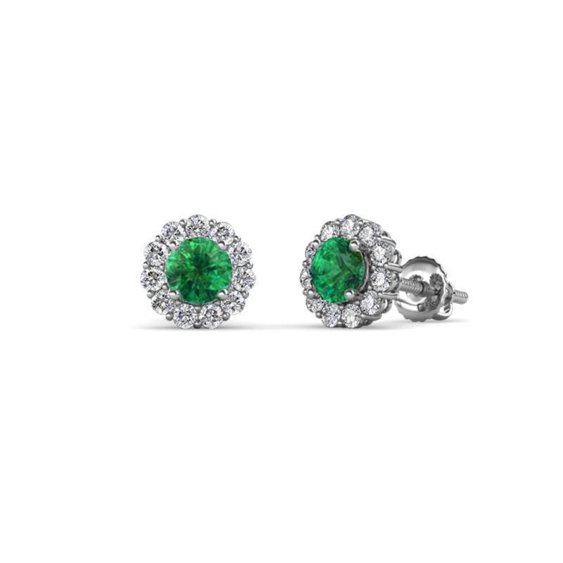 Ayana Round Emerald and Diamond Halo Stud Earrings 
