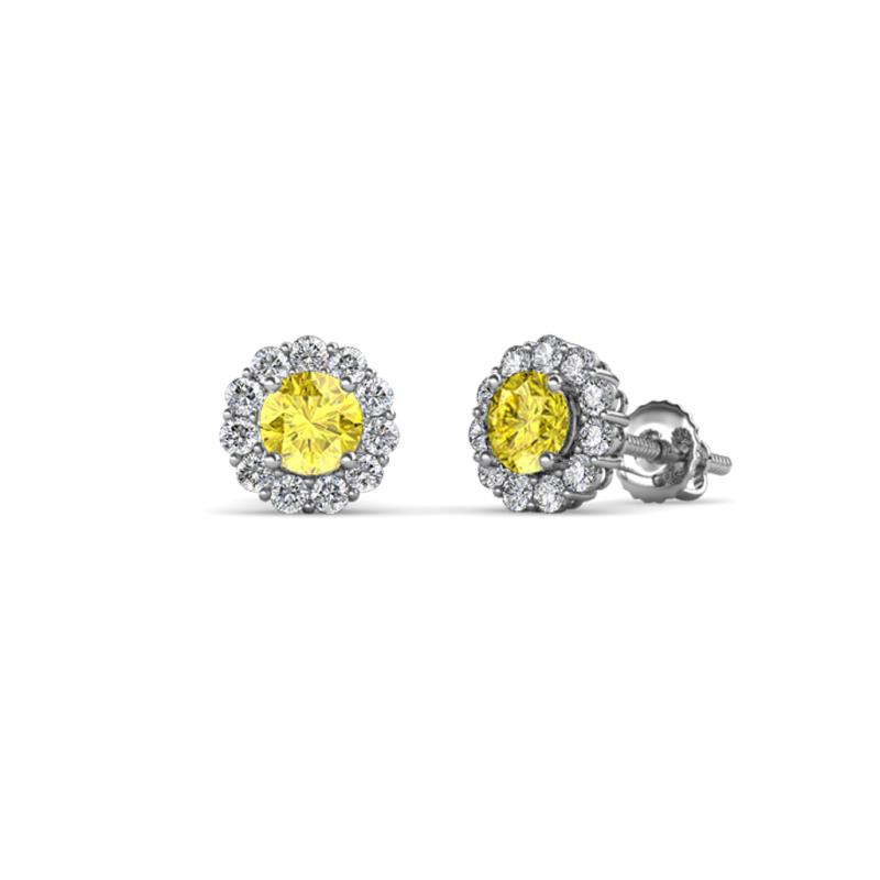 Ayana Round Yellow Sapphire and Diamond Halo Stud Earrings 