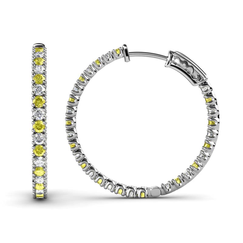 Melissa 1.80 ctw (2.00 mm) Inside Outside Round Yellow Diamond and Natural Diamond Eternity Hoop Earrings 