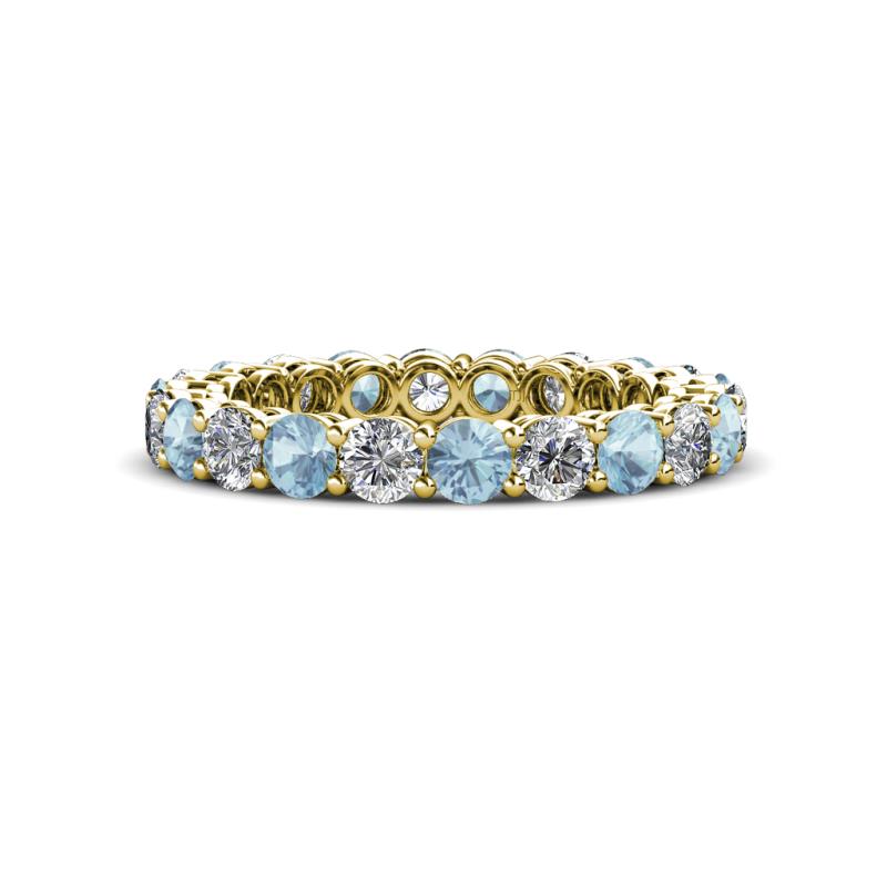 Tiffany 3.00 mm Round Aquamarine and Diamond Eternity Band 