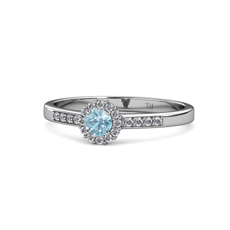 Luvena Aquamarine and Diamond Halo Promise Ring 