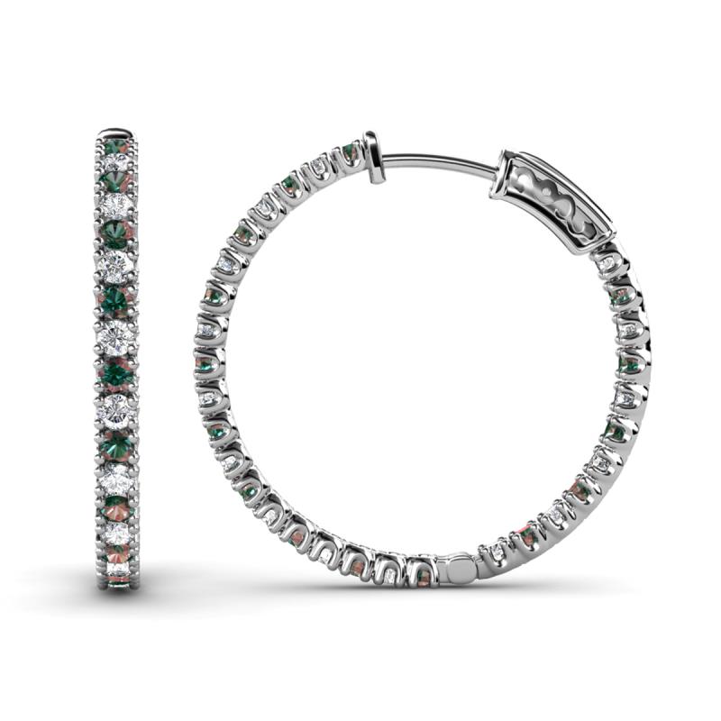 Melissa 2.00 ctw (2.00 mm) Inside Outside Round Created Alexandrite and Natural Diamond Eternity Hoop Earrings 
